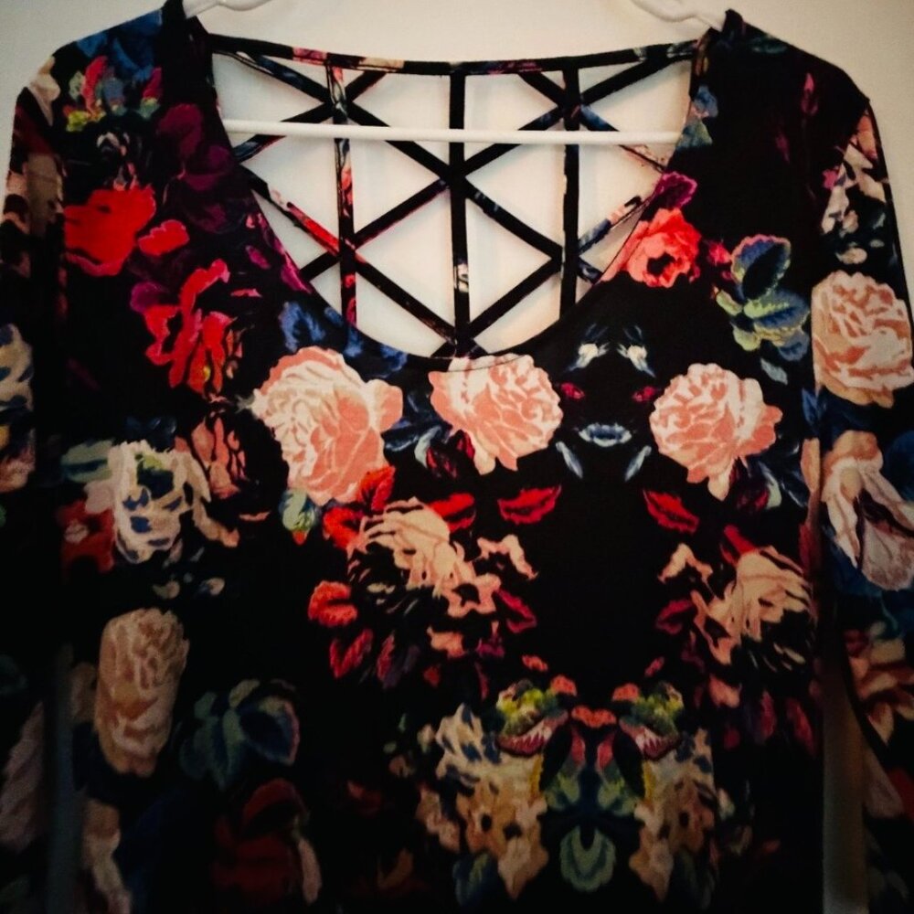 xhilaration cage back maxi dress floral with elbow sleeves XL NWOT